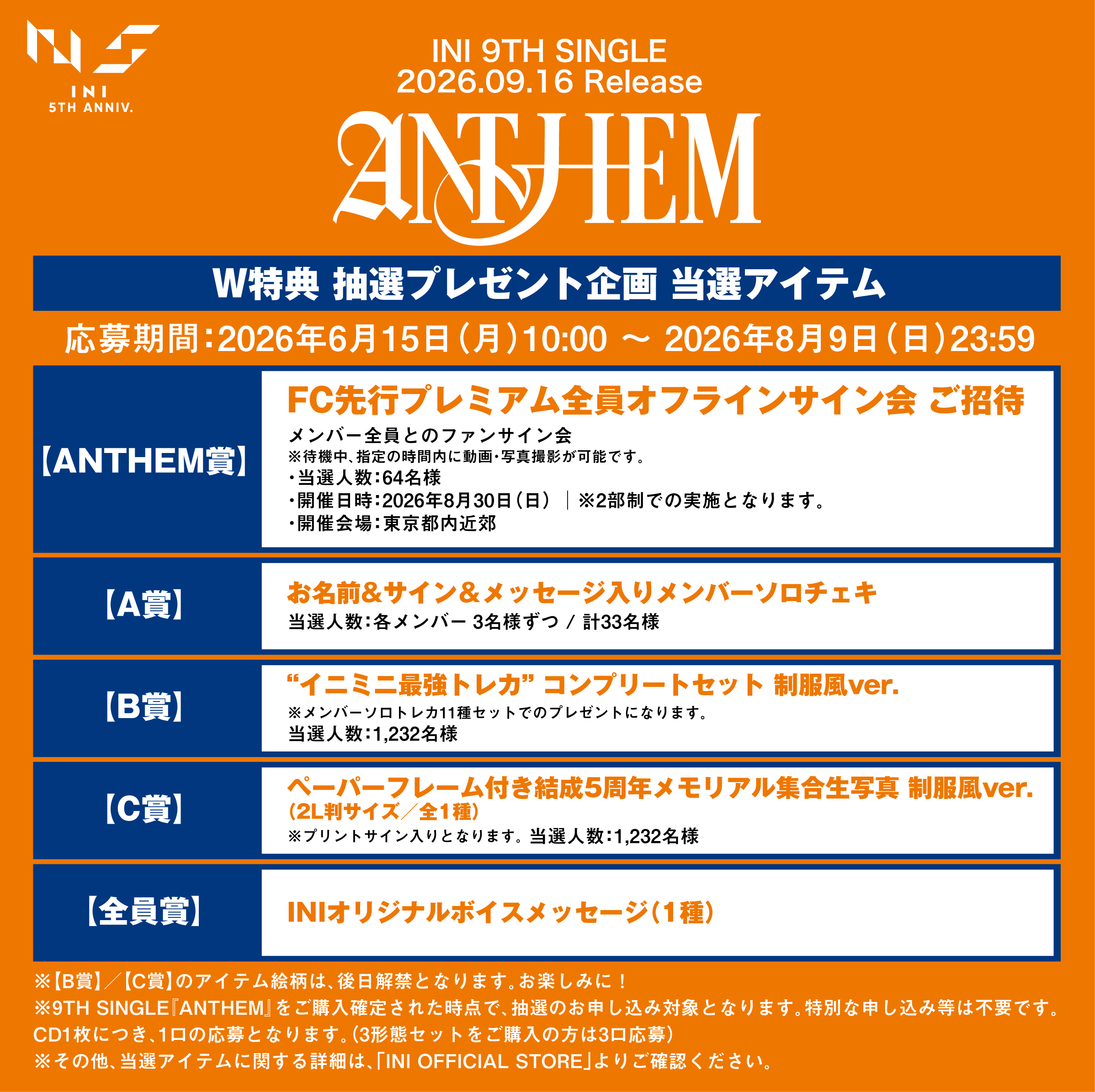 6/21(日)追記＞9TH SINGLE『ANTHEM』 【INI OFFICIAL STORE】W特典企画
